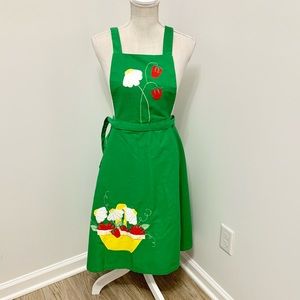 Vintage Strawberry Daisy Floral Pinafore Apron Dress - 6